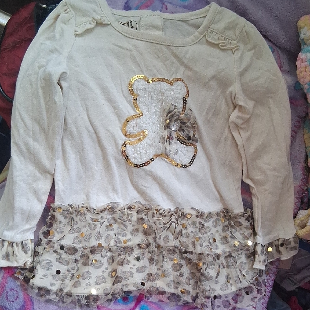 Adorable Cream Sequin Bear Long Sleeve Top